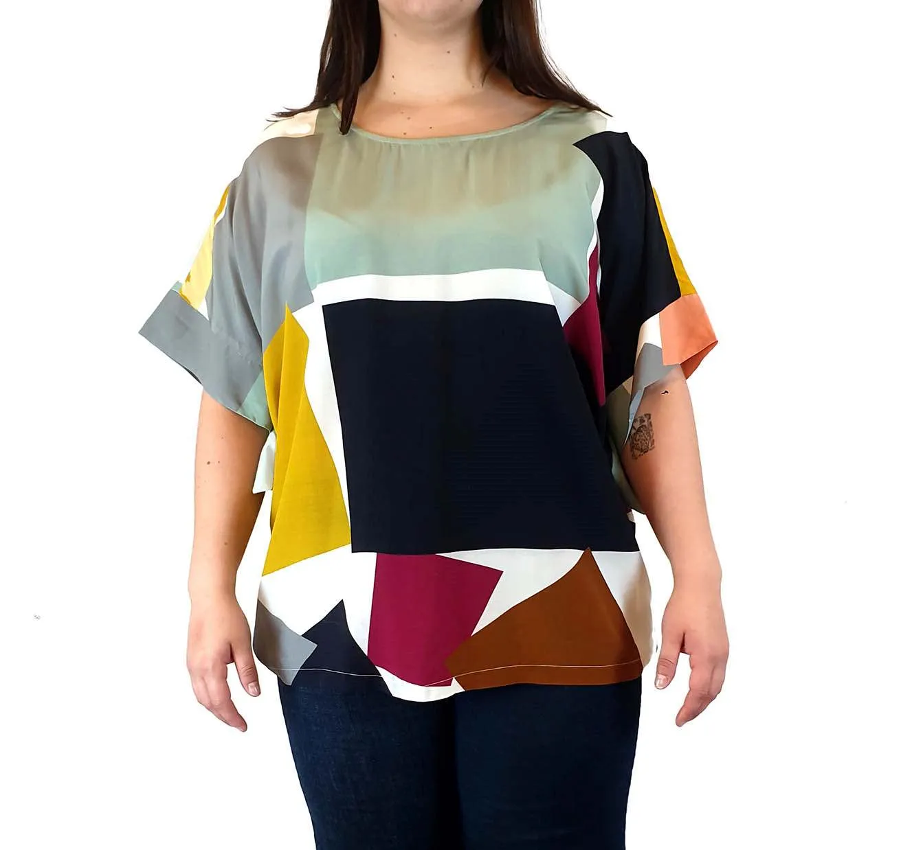 Elk colourful block print top size 16
