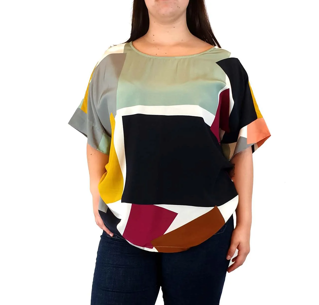 Elk colourful block print top size 16