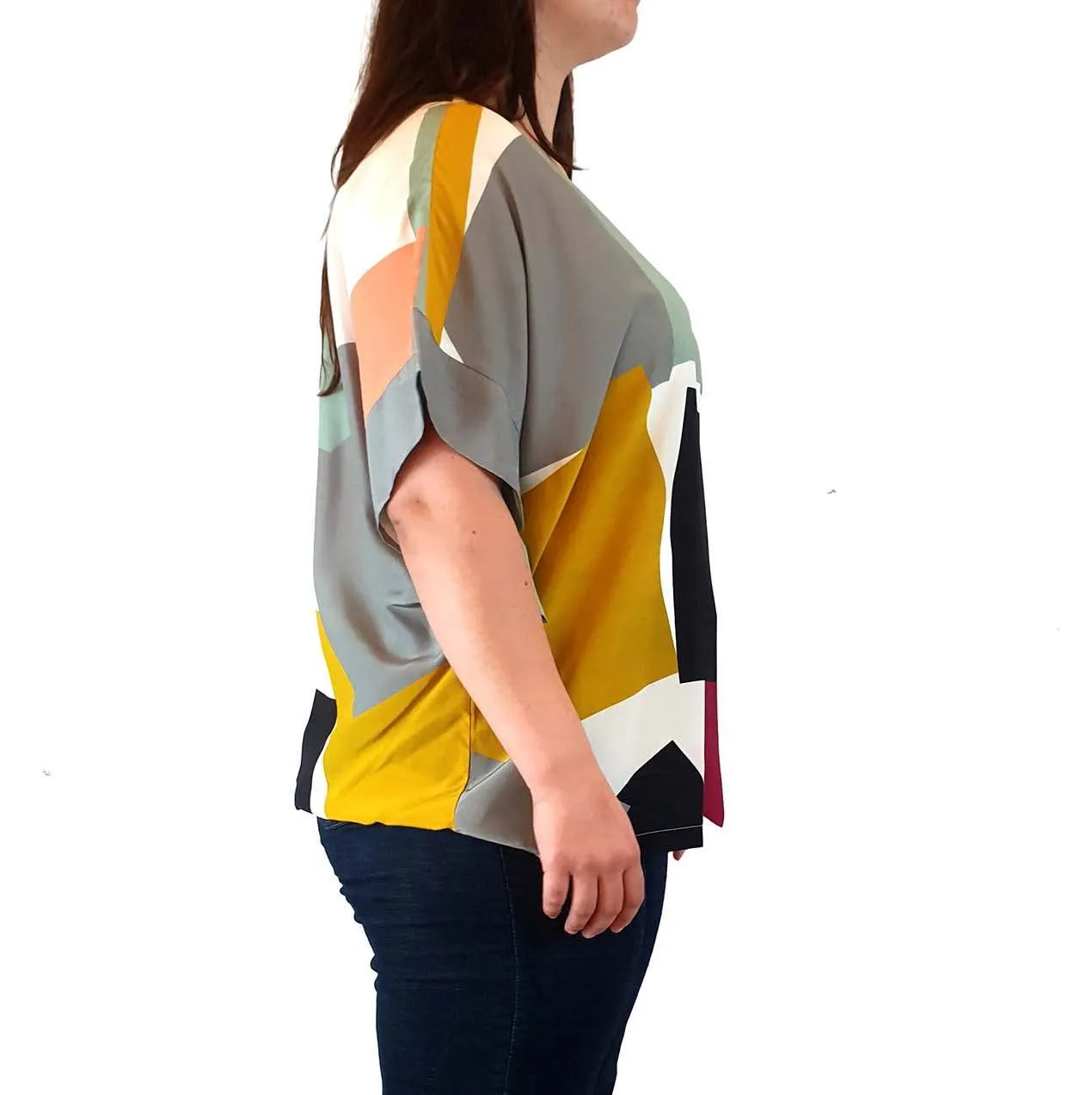 Elk colourful block print top size 16