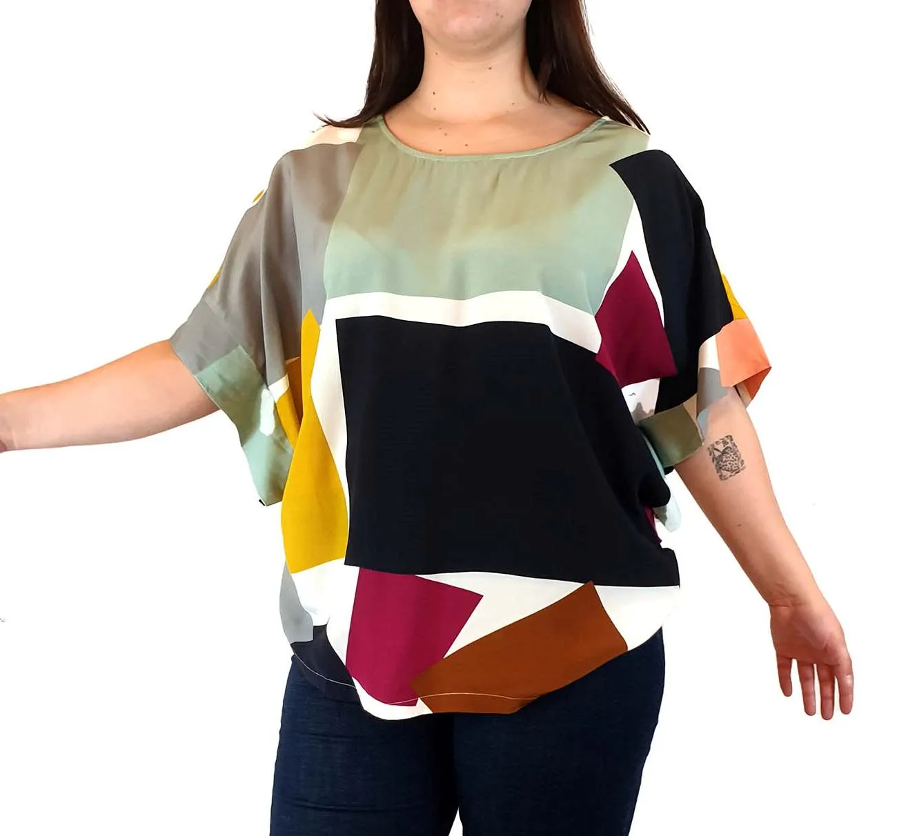 Elk colourful block print top size 16