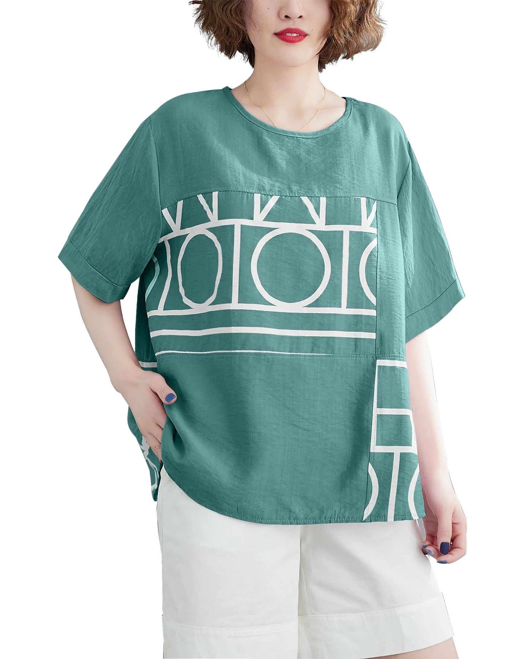 ellazhu Women Short Sleeves Crewneck Tops T-Shirt Pullover Blouse GA2496