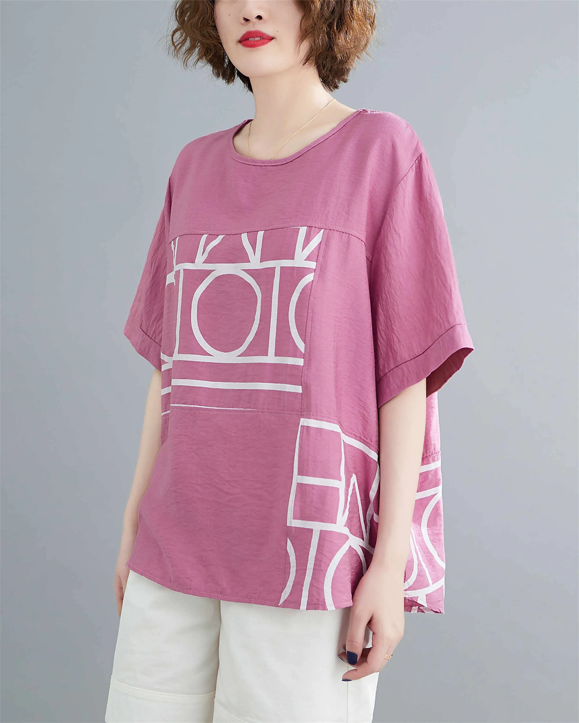 ellazhu Women Short Sleeves Crewneck Tops T-Shirt Pullover Blouse GA2496
