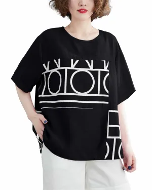 ellazhu Women Short Sleeves Crewneck Tops T-Shirt Pullover Blouse GA2496