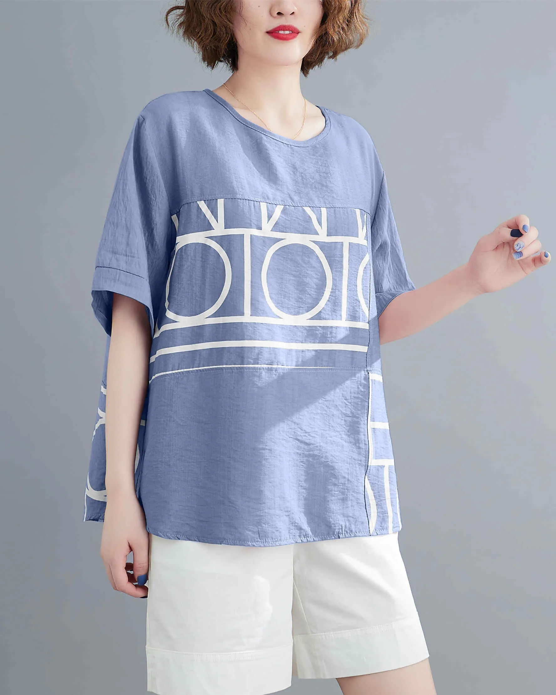 ellazhu Women Short Sleeves Crewneck Tops T-Shirt Pullover Blouse GA2496