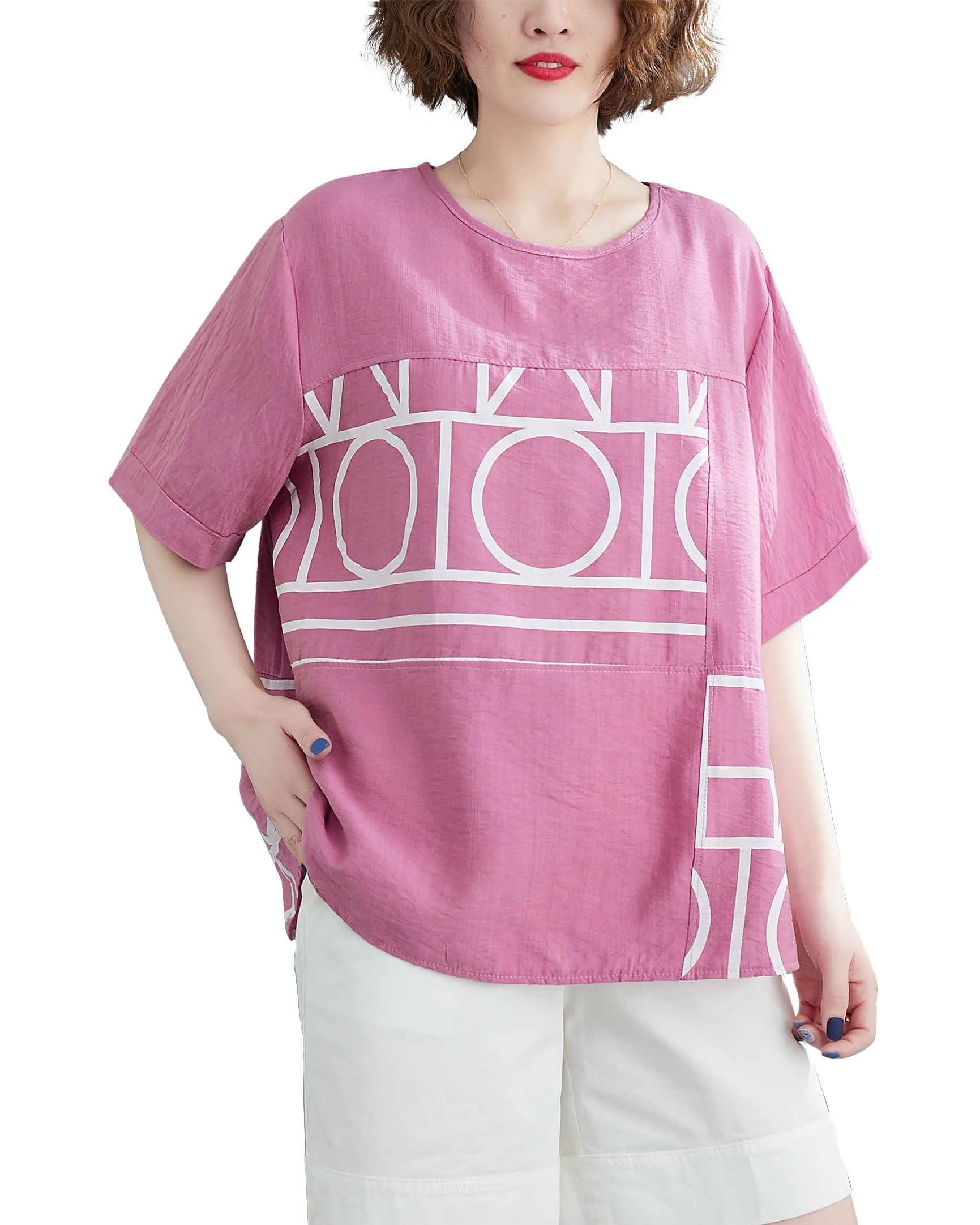ellazhu Women Short Sleeves Crewneck Tops T-Shirt Pullover Blouse GA2496