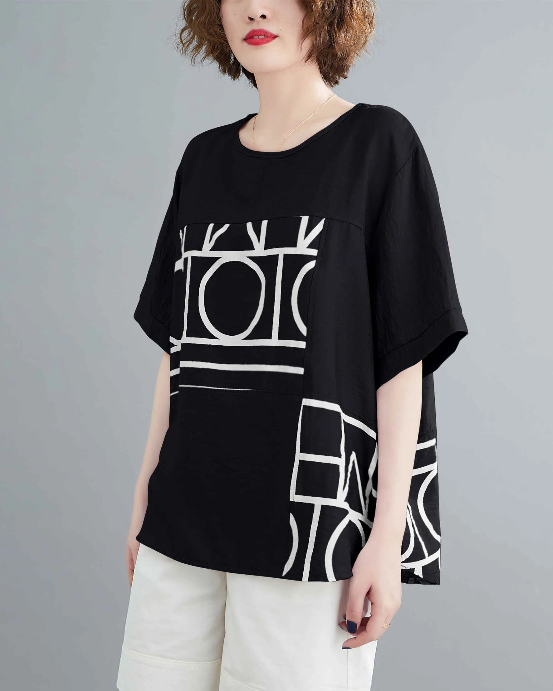 ellazhu Women Short Sleeves Crewneck Tops T-Shirt Pullover Blouse GA2496