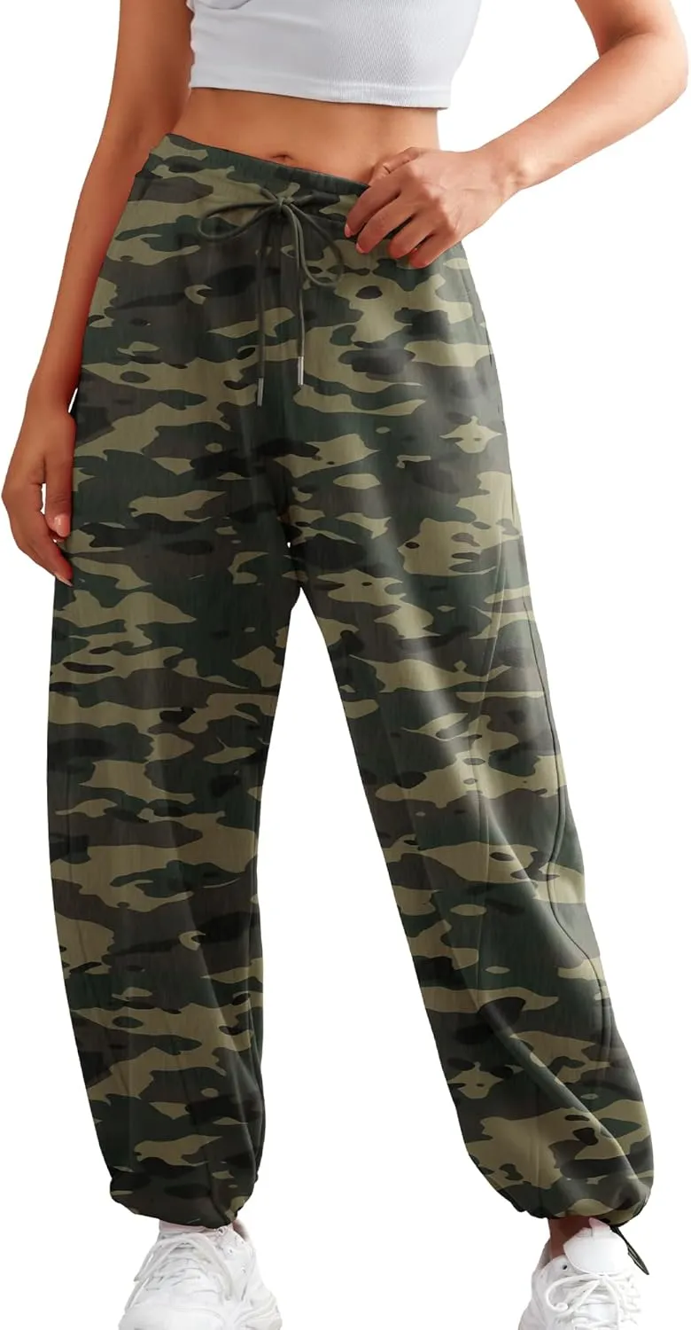 ELLEVEN Women's Y2K Wide Leg Sweatpants - High Elastic Waist Baggy Pants with Pockets & Adjustable Ankle Drawstring Cuffs