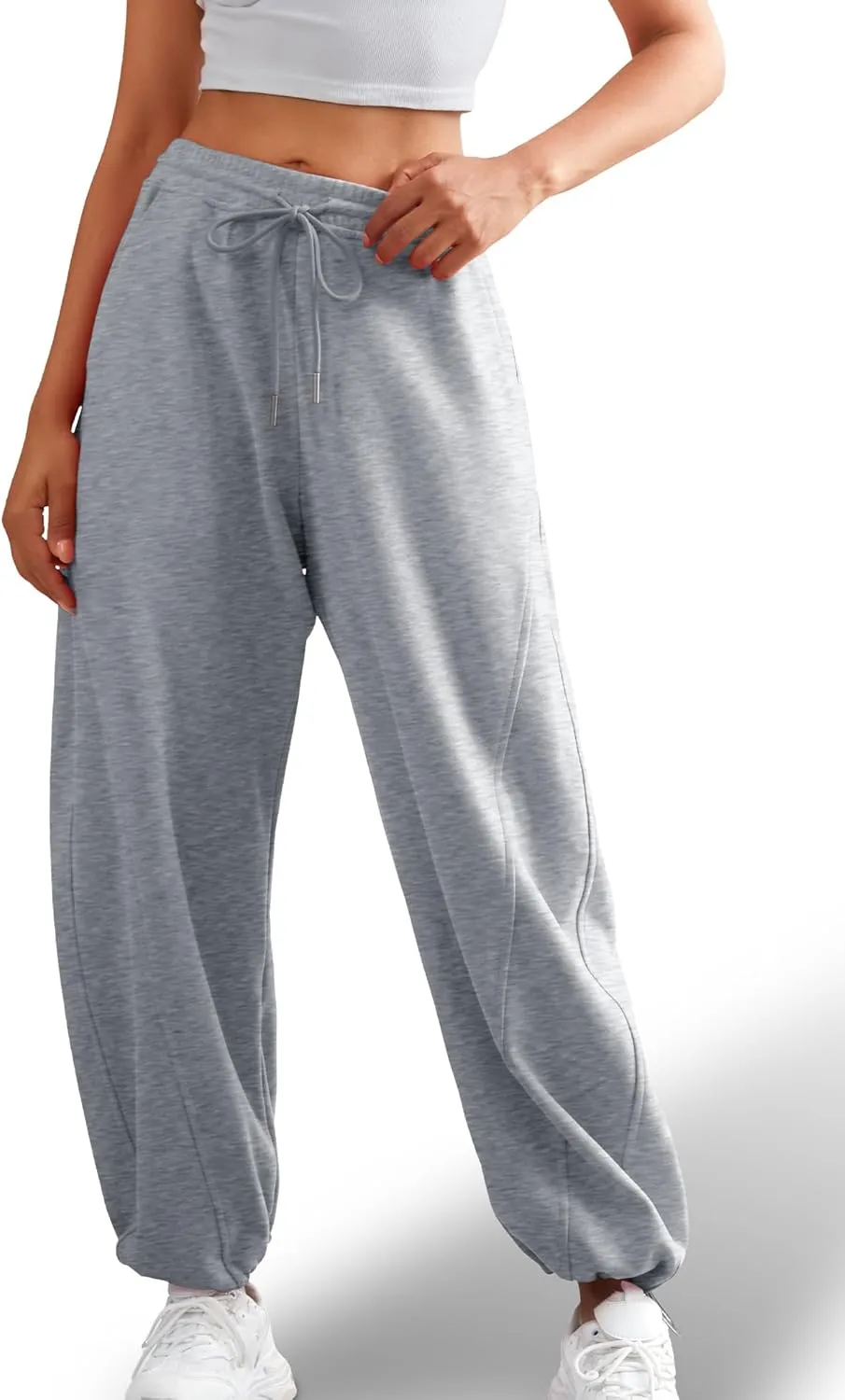 ELLEVEN Women's Y2K Wide Leg Sweatpants - High Elastic Waist Baggy Pants with Pockets & Adjustable Ankle Drawstring Cuffs