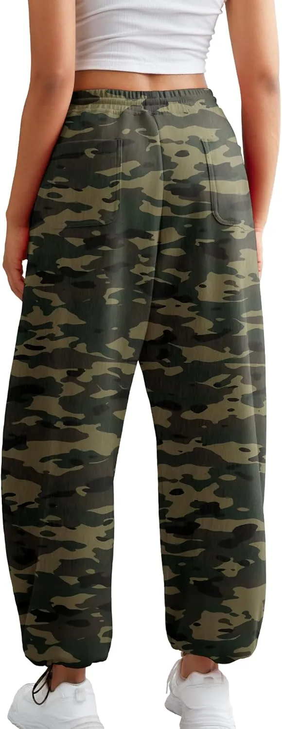 ELLEVEN Women's Y2K Wide Leg Sweatpants - High Elastic Waist Baggy Pants with Pockets & Adjustable Ankle Drawstring Cuffs
