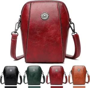 Elmyse Crossbody Bag Leather, Retro All-Match Vertical Cellphone Bag, Crossbody Leather Shoulder Bags and Clutches
