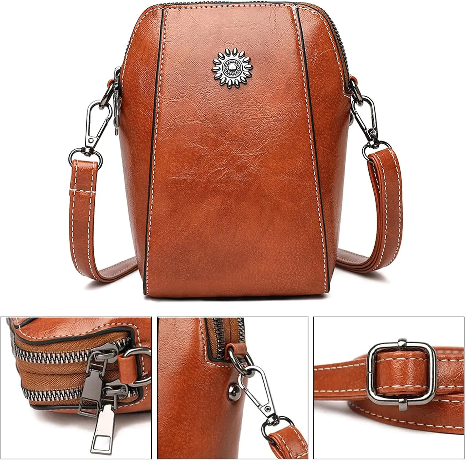 Elmyse Crossbody Bag Leather, Retro All-Match Vertical Cellphone Bag, Crossbody Leather Shoulder Bags and Clutches