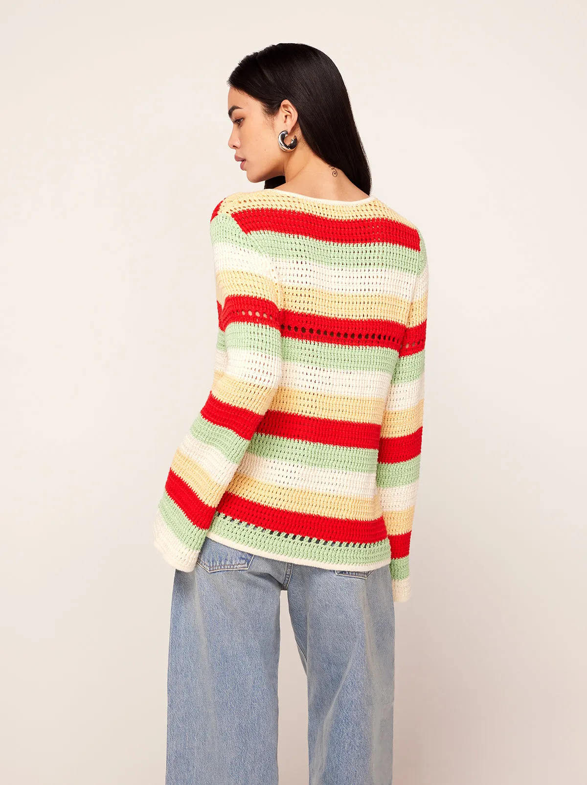 Elsie Mixed Stripe Crochet Knit Cardigan