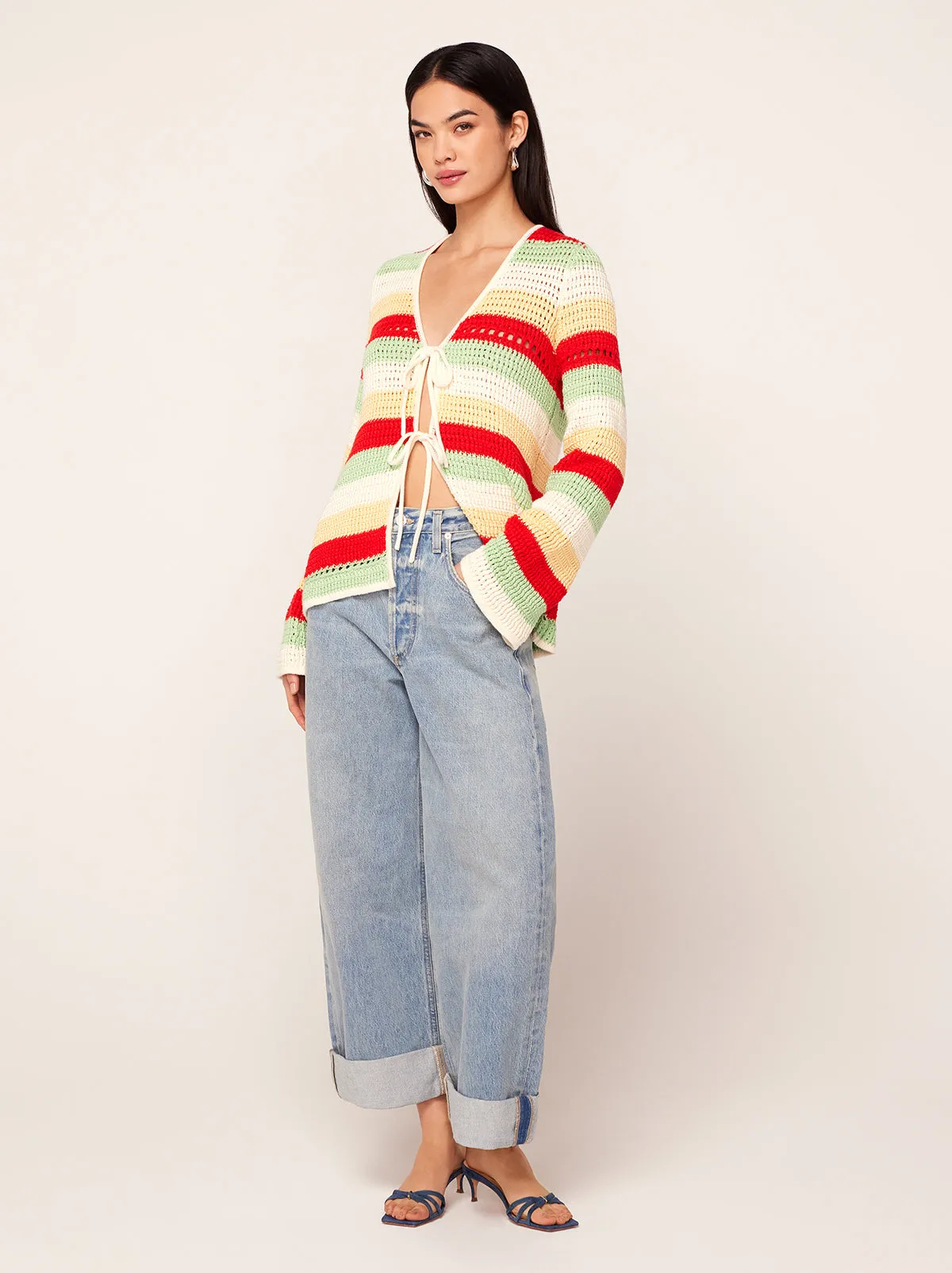 Elsie Mixed Stripe Crochet Knit Cardigan