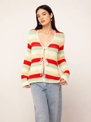 Elsie Mixed Stripe Crochet Knit Cardigan