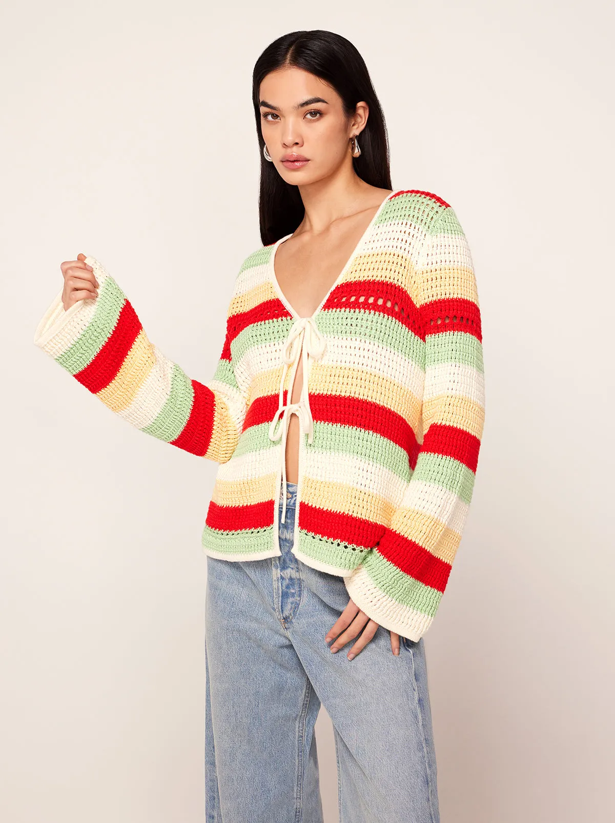 Elsie Mixed Stripe Crochet Knit Cardigan