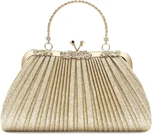 Evening Bag Party Clutches,Glitter Clutch Pleated Wedding Bag,Cocktail Prom Handbags Prom Purse Handbag for women.