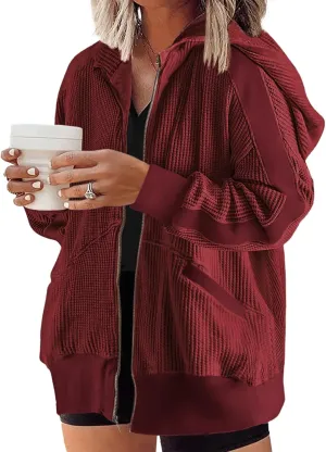 Eytino Womens Plus Size Long Sleeve Zip Up Oversized Casual Hoodies Sweatshirt Jackets with Pockets(1X-5X)