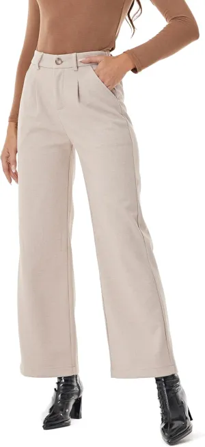Fakanhui Women's Wool Blend Dress Pants Winter Warm Wide Leg High Waist Casual Work Slacks Trouser Pants