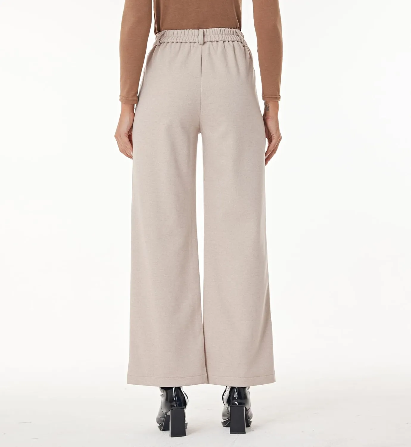 Fakanhui Women's Wool Blend Dress Pants Winter Warm Wide Leg High Waist Casual Work Slacks Trouser Pants