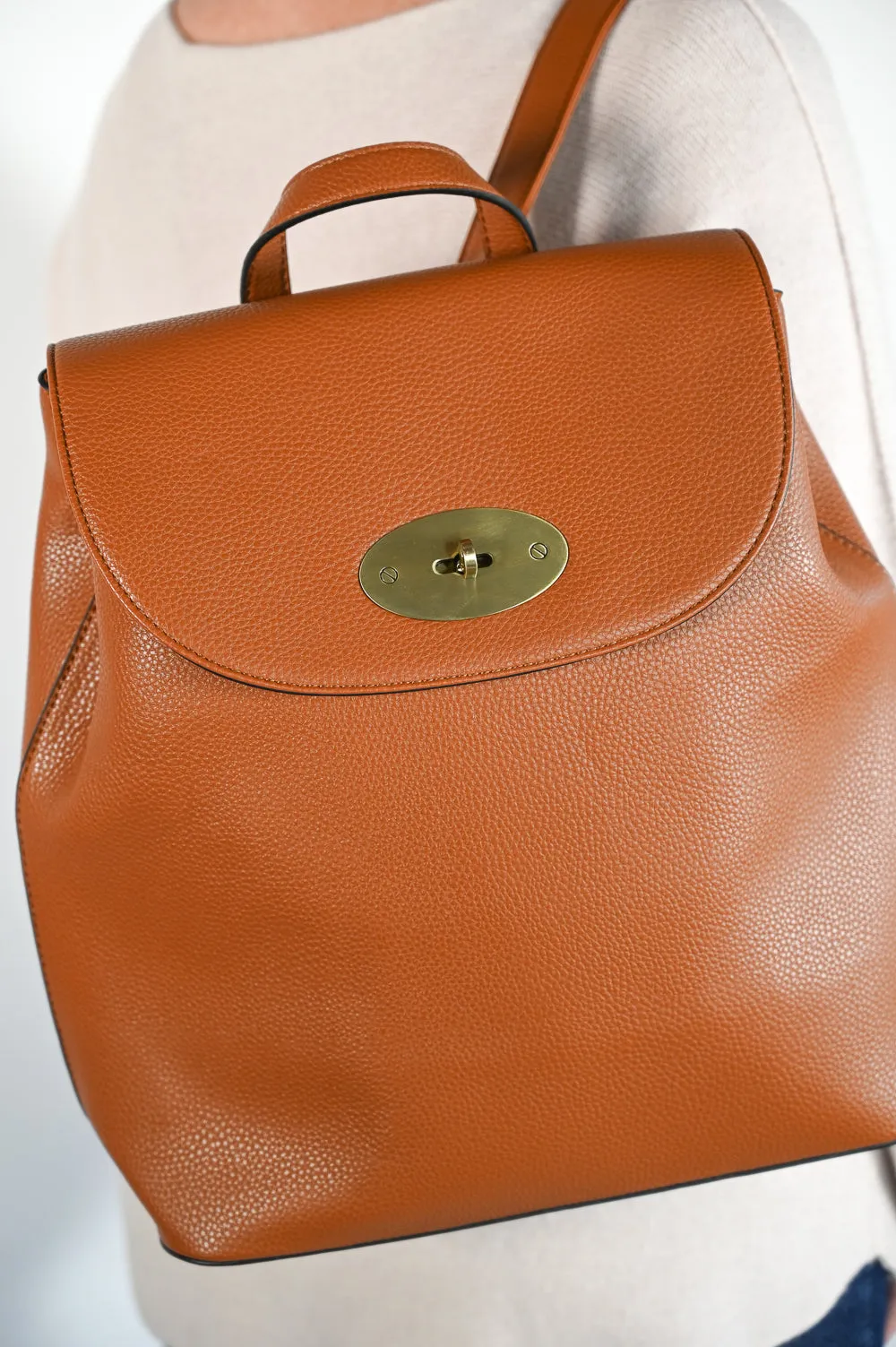 Faux Leather Smart Backpack | Tan
