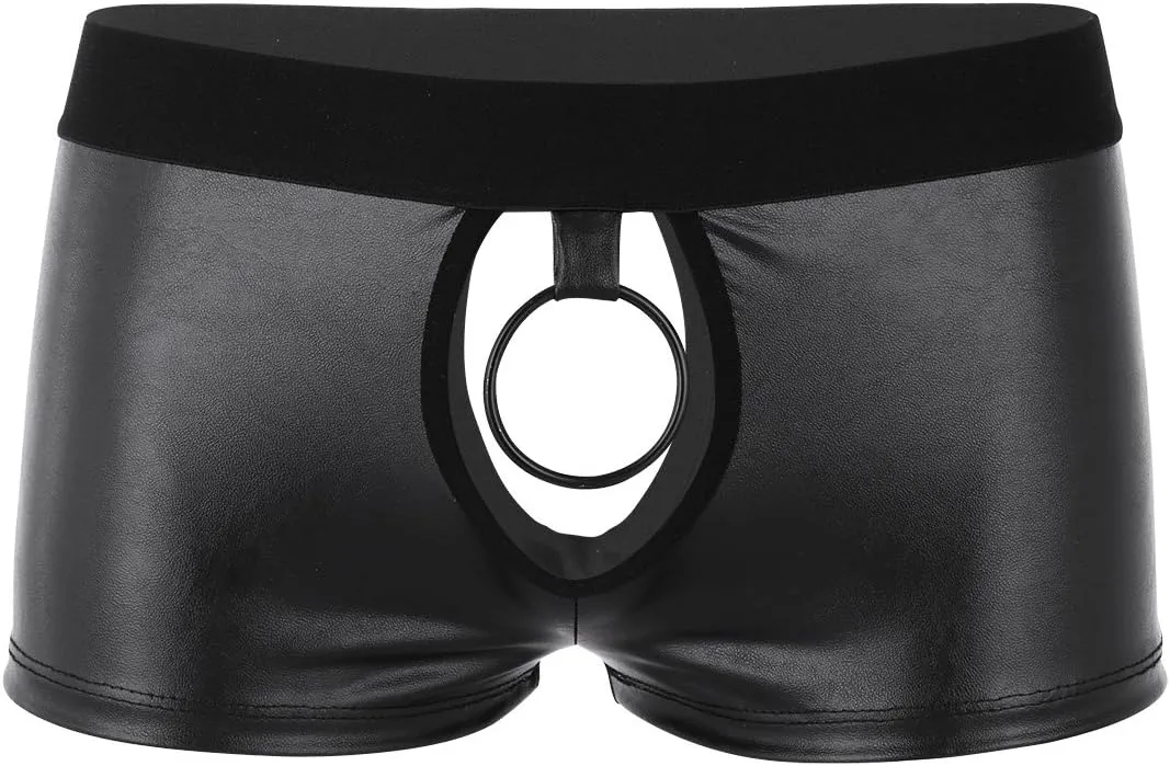 FEESHOW Mens Waiter Cosplay Costumes 3Pcs Lingerie Set Collar Cuffs with Leather Boxer Briefs Underwear