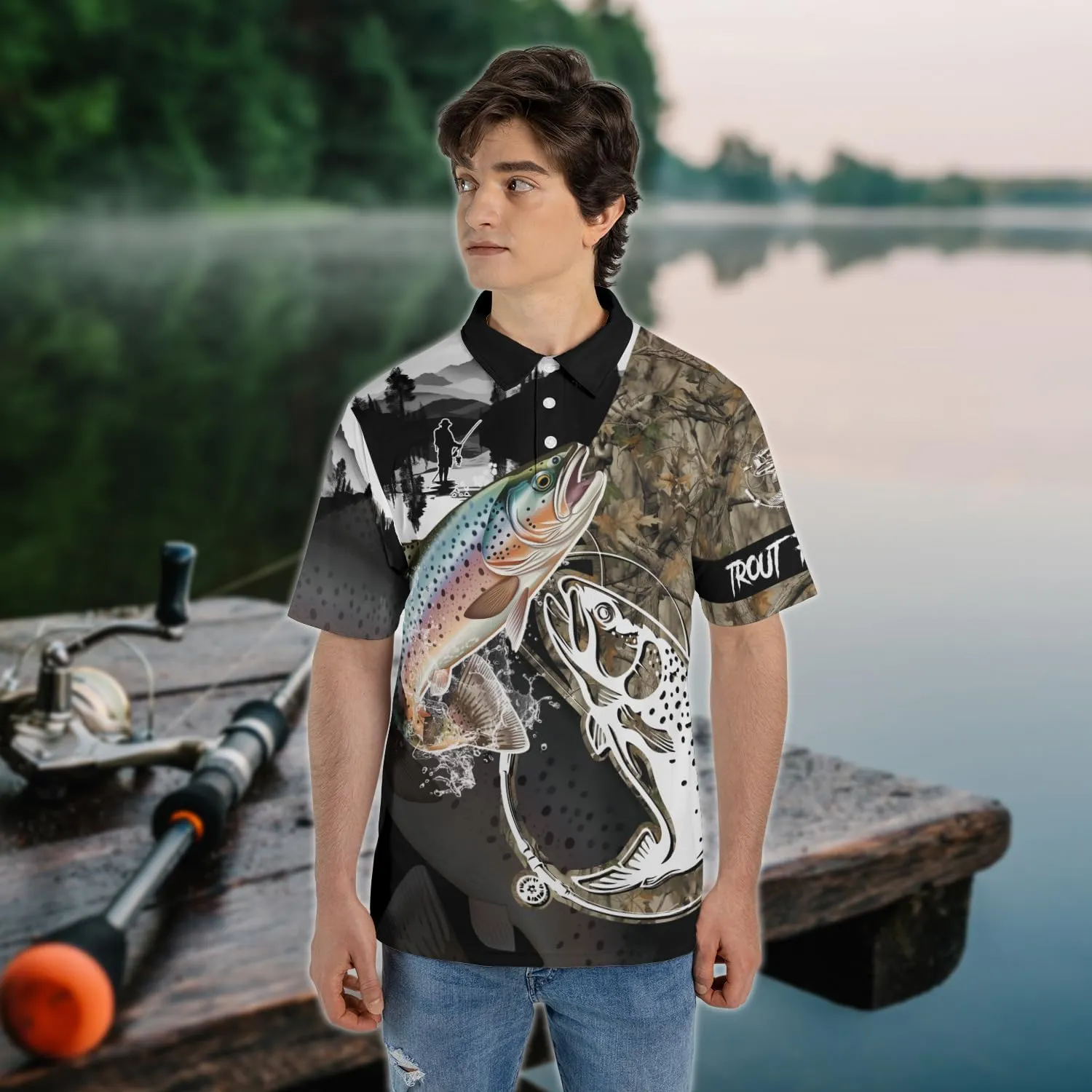 Fishing Men's Polo Shirts - Camouflage Short Sleeve Regular Fit Polo Shirts for Men Women Series 03