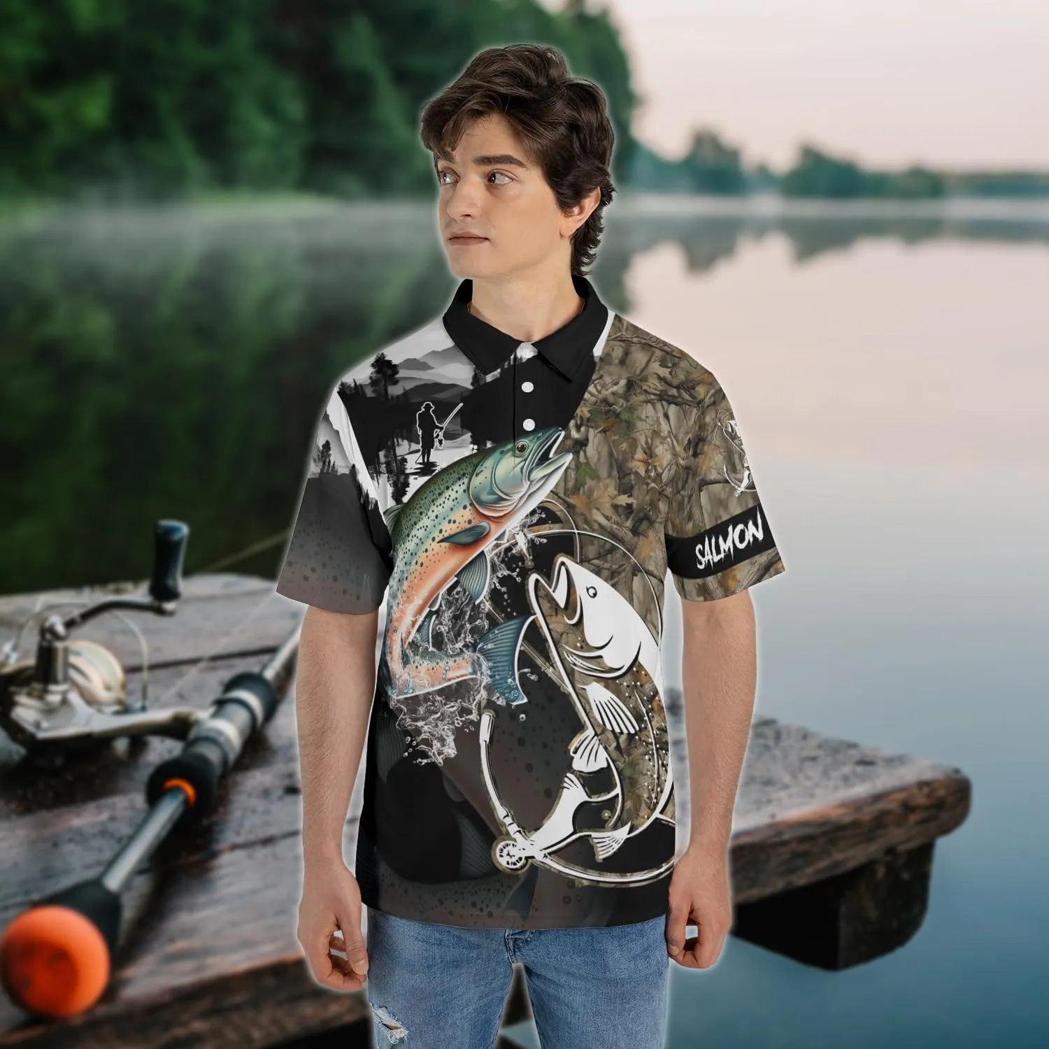 Fishing Men's Polo Shirts - Camouflage Short Sleeve Regular Fit Polo Shirts for Men Women Series 03