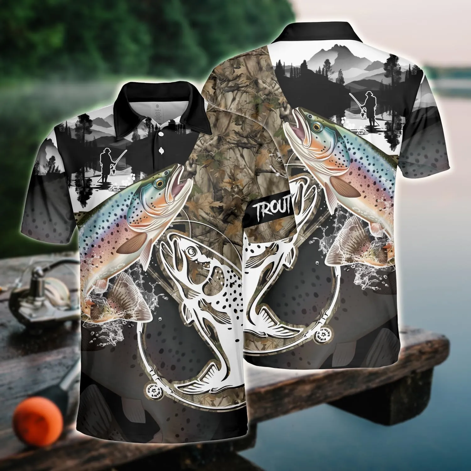 Fishing Men's Polo Shirts - Camouflage Short Sleeve Regular Fit Polo Shirts for Men Women Series 03