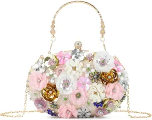 Floral Clutch Beaded Purses for Women 3D Flower Evening Bag for Wedding, Bridal
