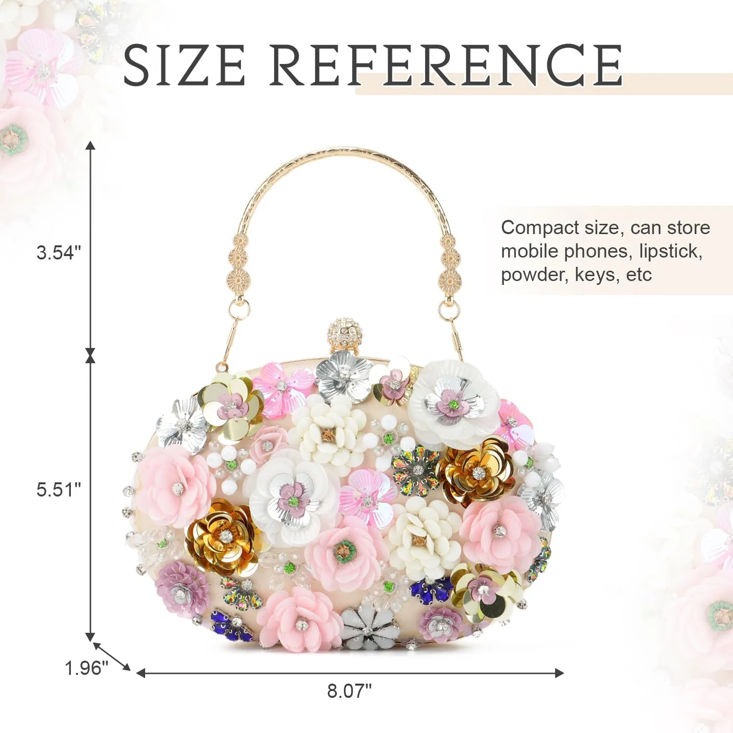 Floral Clutch Beaded Purses for Women 3D Flower Evening Bag for Wedding, Bridal