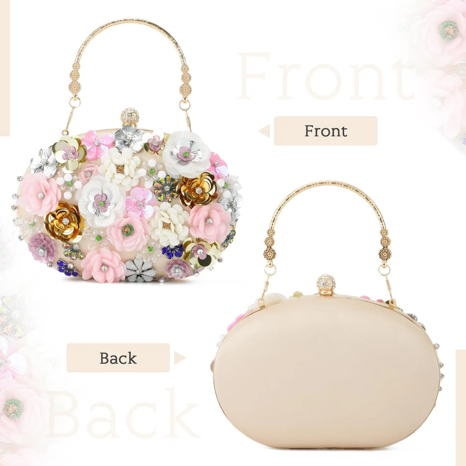 Floral Clutch Beaded Purses for Women 3D Flower Evening Bag for Wedding, Bridal