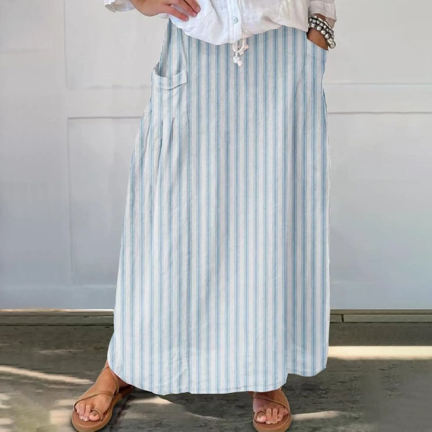 Flowy Long Summer Skirts Women Boho Floral Elastic High Waist Tiered Pleated Casual Beach Maxi Skirt