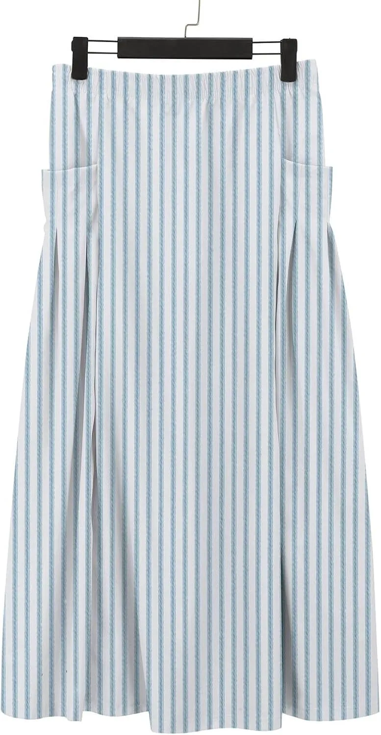 Flowy Long Summer Skirts Women Boho Floral Elastic High Waist Tiered Pleated Casual Beach Maxi Skirt