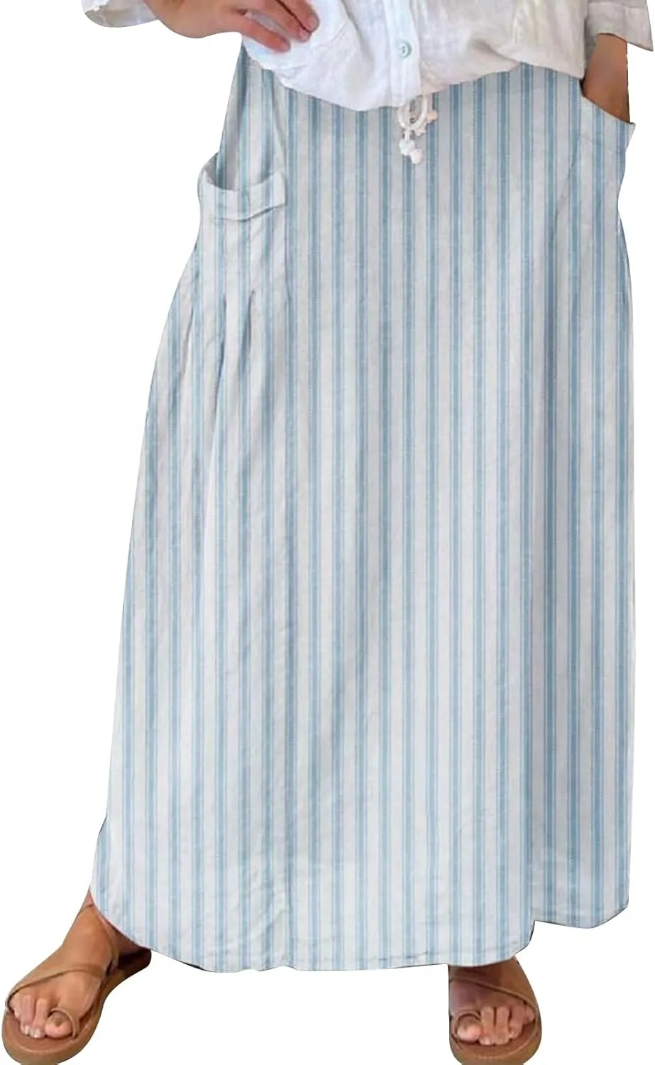 Flowy Long Summer Skirts Women Boho Floral Elastic High Waist Tiered Pleated Casual Beach Maxi Skirt