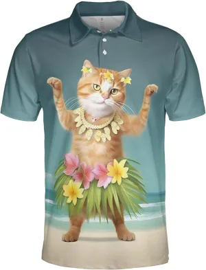 Funny Cat Polo Shirts for Men - Galaxy Cat Mens Quick Dry Short Sleeve Polo Shirts Series 28