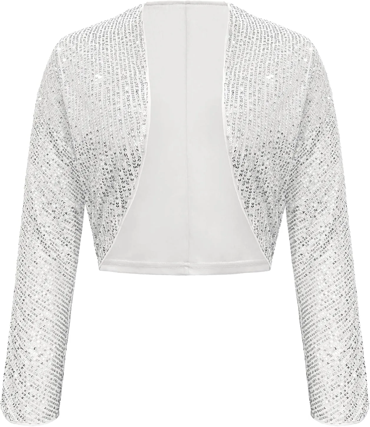 Genhoo Womens Sequin Bolero Shrug Long Sleeve Cropped Sparkly Cardigan Open Front Sequins Jackets for Dresses