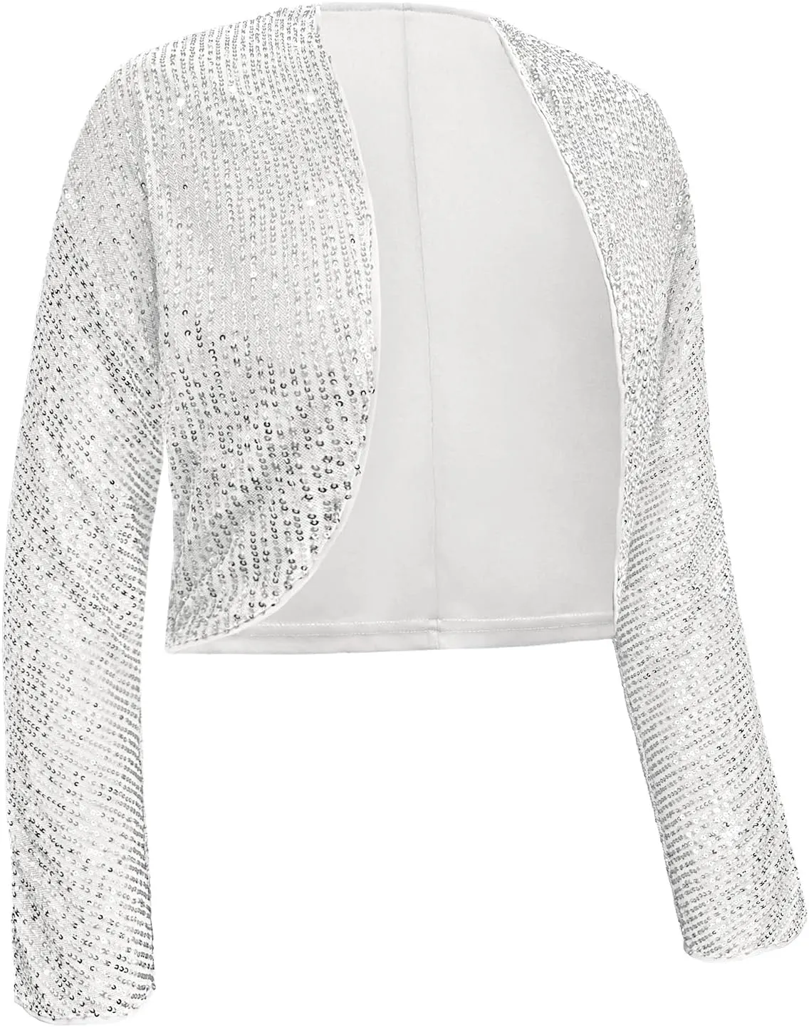 Genhoo Womens Sequin Bolero Shrug Long Sleeve Cropped Sparkly Cardigan Open Front Sequins Jackets for Dresses
