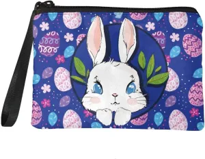 GIFTPUZZ Women Portable Coin Purse Pouch Girls Change Purse with Zipper Wristlet Strap Wallet Bag Key Cash Holder Mini Makeup Bags (Cute Easter Rabbit Eggs)