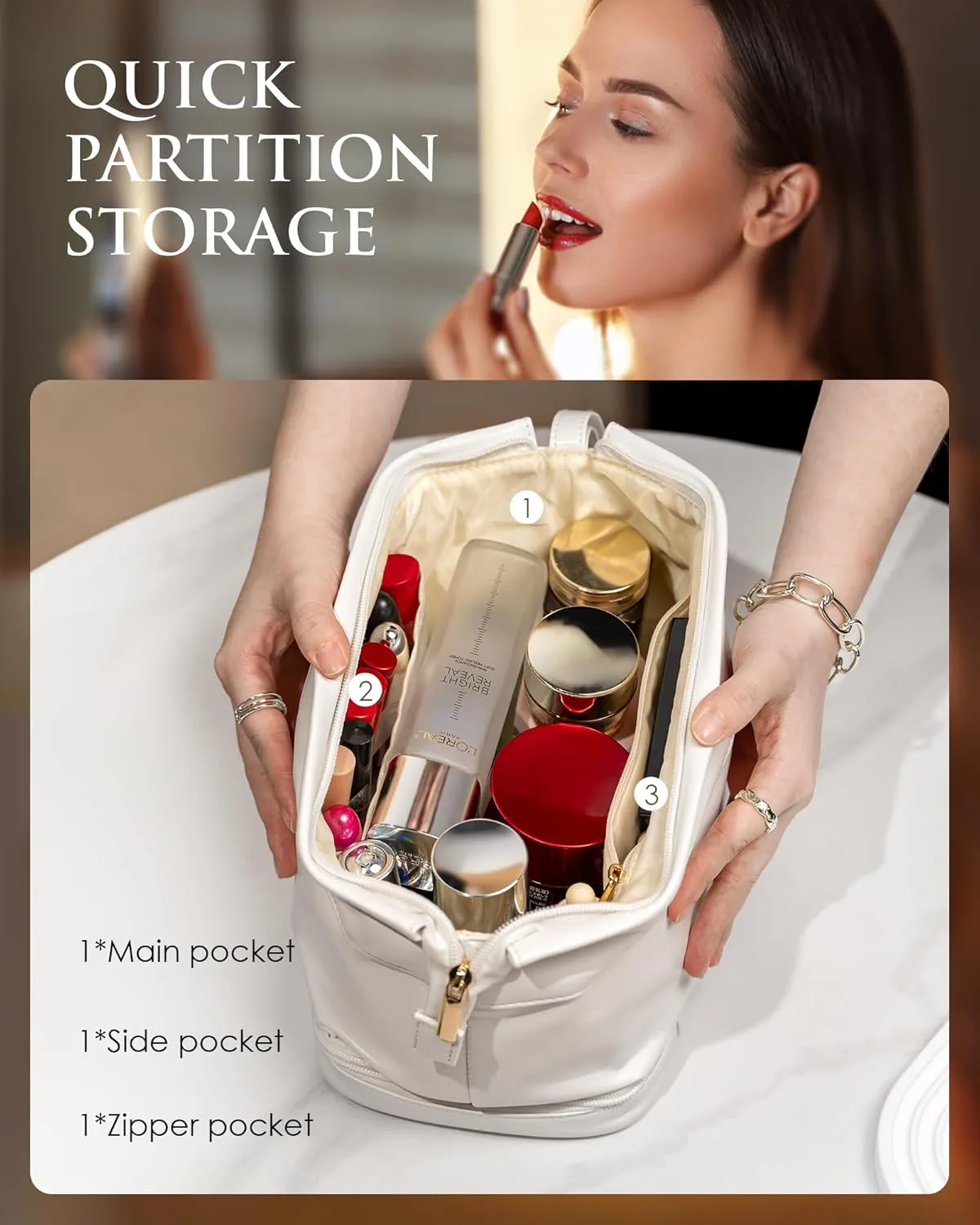 Gifts for Her - Initial Large Makeup Bags, Personalized Double Layer Cosmetic Bags with Makeup Brush Organizer, Waterproof PU Leather Travel Toiletry Bags for Wedding & Bridesmaid Gifts