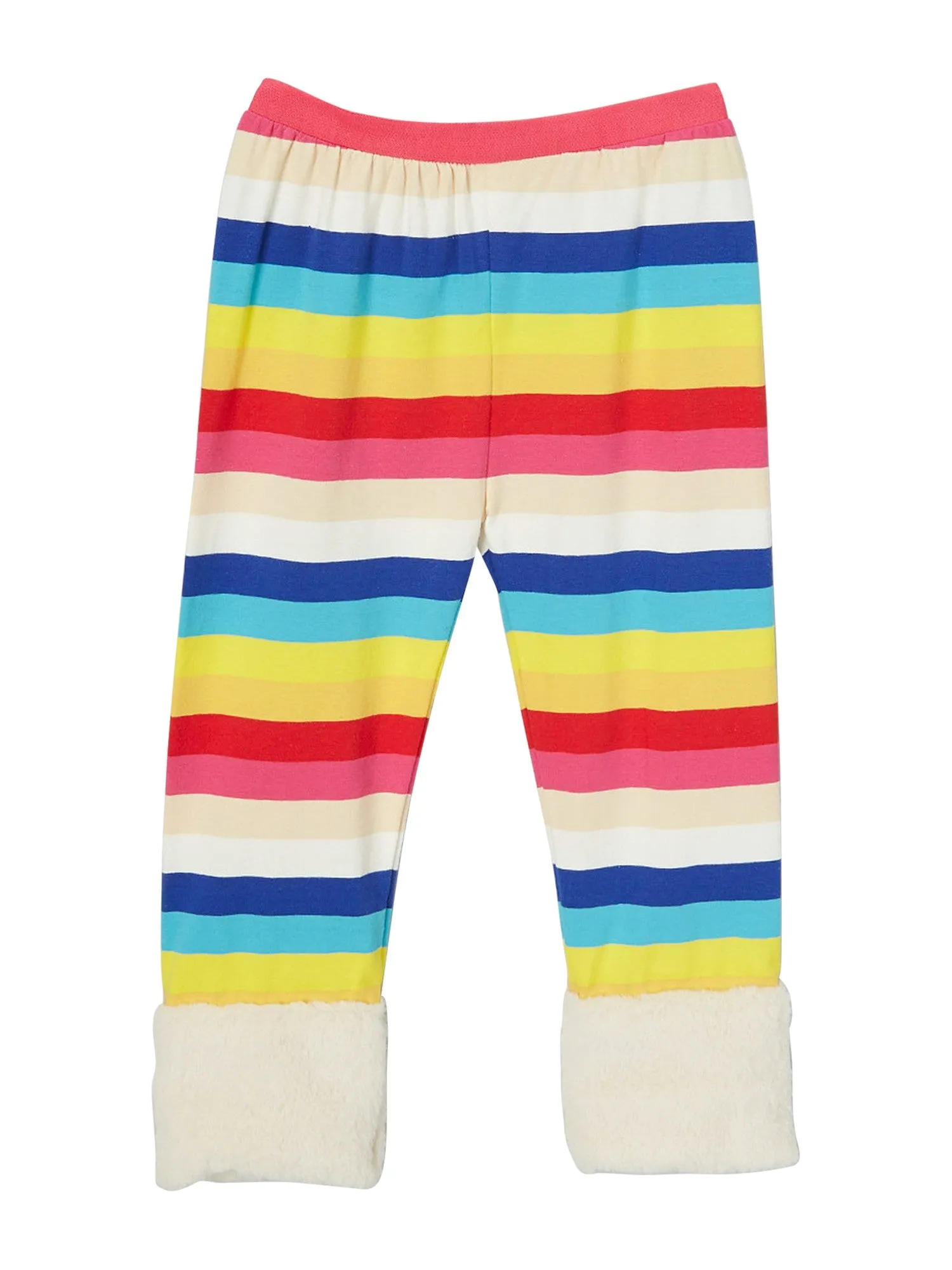 Girls Multi Rainbow Stripe Cream Fur Ankle Trim Leggings 9M-8