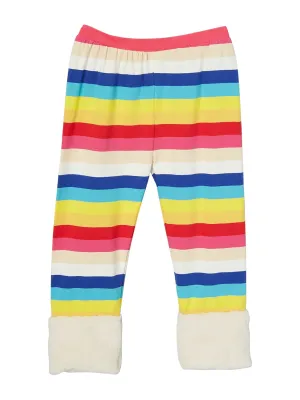Girls Multi Rainbow Stripe Cream Fur Ankle Trim Leggings 9M-8