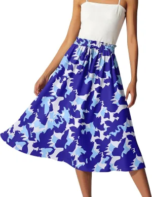 GOFULY Summer Skirts for Women 2025 Midi Length Floral Print A Line Boho Skirts Drawstring Elastic High Waist Smocked Skirt