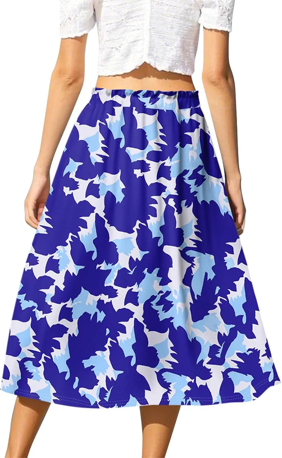 GOFULY Summer Skirts for Women 2025 Midi Length Floral Print A Line Boho Skirts Drawstring Elastic High Waist Smocked Skirt