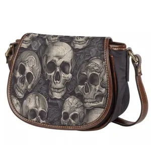 Gray Skulls Tambourin Bag With Single Strap