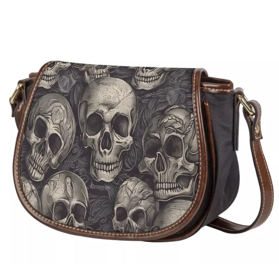 Gray Skulls Tambourin Bag With Single Strap