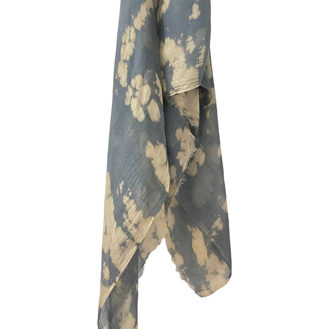 Grey & Beige Crumple Tie Dye Modal Scarf with Italian Fringes