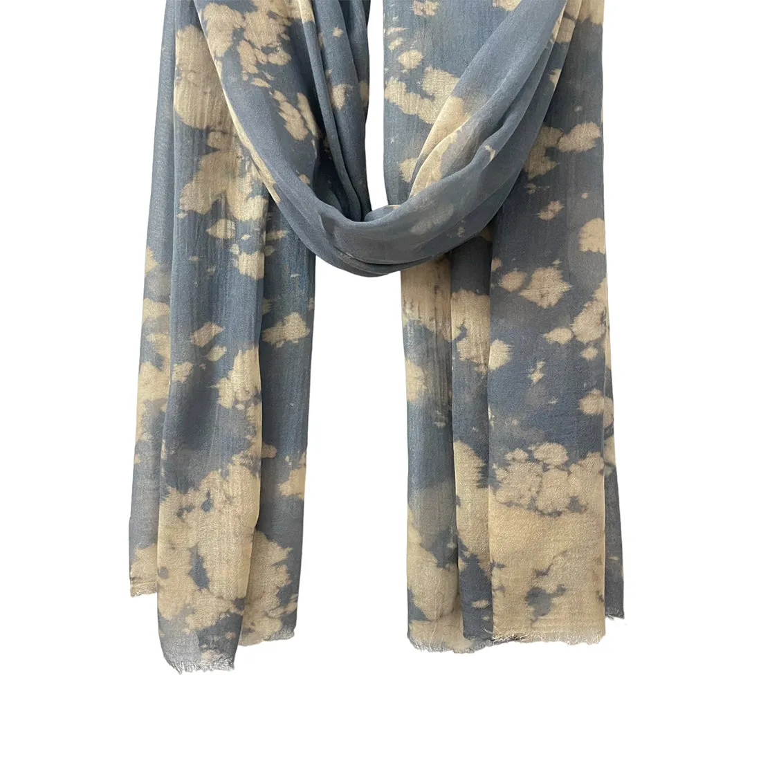 Grey & Beige Crumple Tie Dye Modal Scarf with Italian Fringes