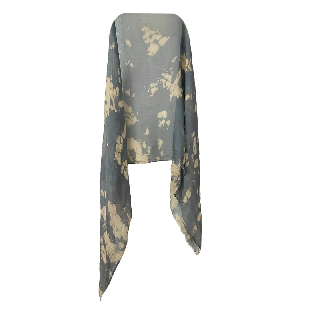 Grey & Beige Crumple Tie Dye Modal Scarf with Italian Fringes