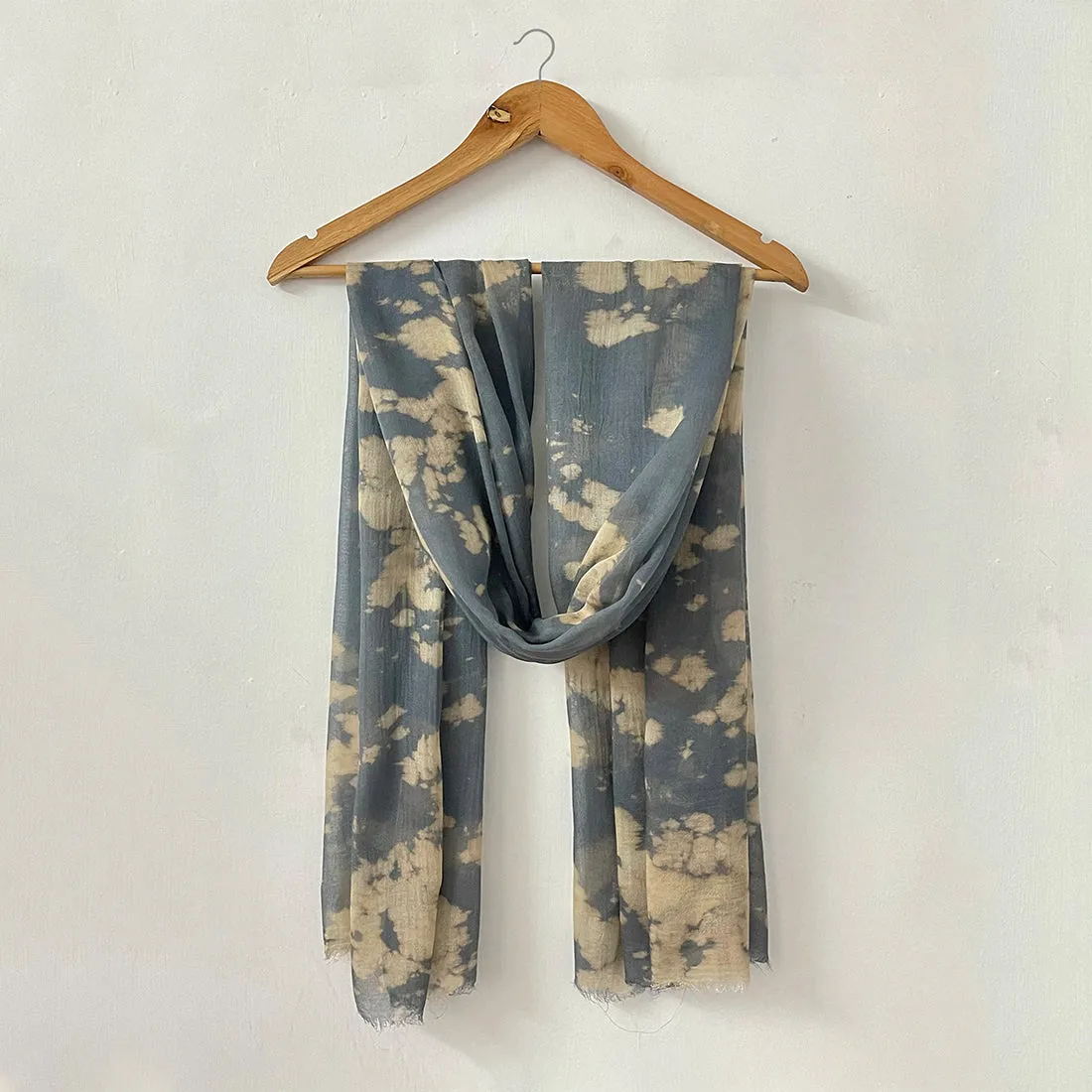 Grey & Beige Crumple Tie Dye Modal Scarf with Italian Fringes