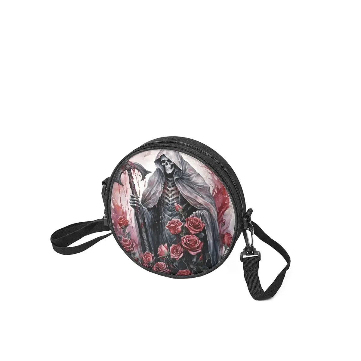 Grim Reaper With Pink Roses Round Satchel Bag